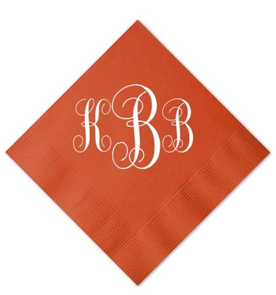 Cocktail Napkins with Large Script Monogram by GraciousBridal