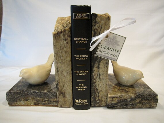 Granite Bookends with ceramic birds