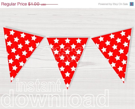 WEEKEND SALE 50% OFF red birthday party printable banner stars pattern printable pennant decorative bunting banner red baby shower Pdf file Il_570xn