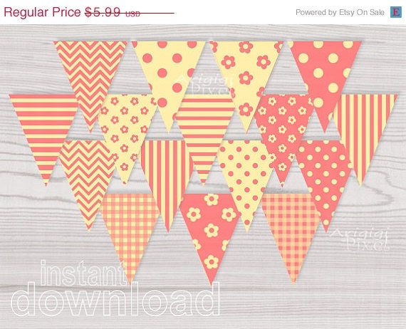 WEEKEND SALE 50 % OFF Printable Banner Girl Birthday Baby Shower Spring Yellow Orange Pennant Instant Download Il_570xn