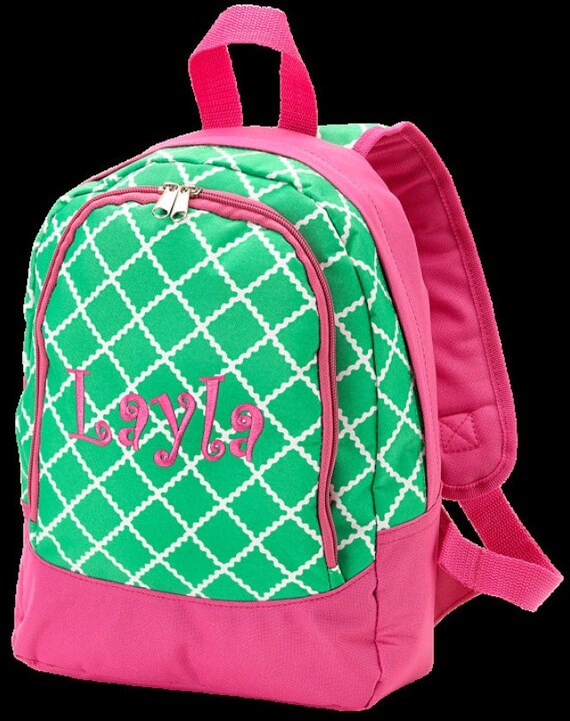 Pink & Green Toddler Backpack with Name Kids by StitchedOutCT