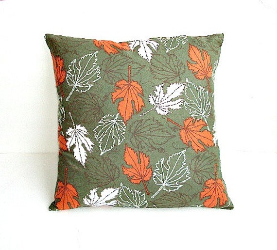 Items similar to Hunter Green Print Fall 16x16 Decorative Pillow Cover With Rust And White ...