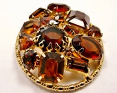 Vintage Brown Brooch / Smoky Topaz Glass Rhinestones