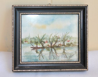 Vintage Miniature Painting, Hand Painted Miniature Framed Oil Painting