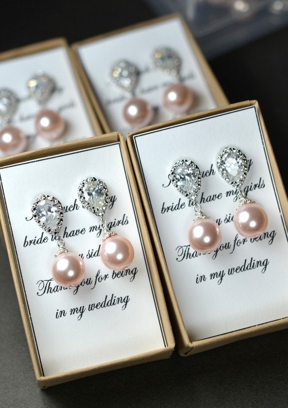 Blush pink Bridesmaid jewelry Wedding Bridal Jewelry Bridal