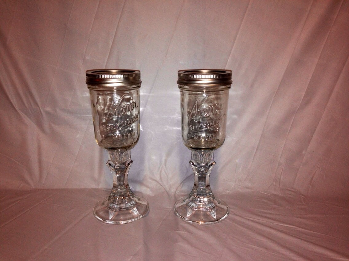 Mason Jar Wine Glasses or Champagne Flutes. Redneck Glasses.