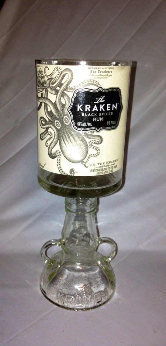 Kraken Liquor Bottle Candle Holder. Recycled Glass Bottle.