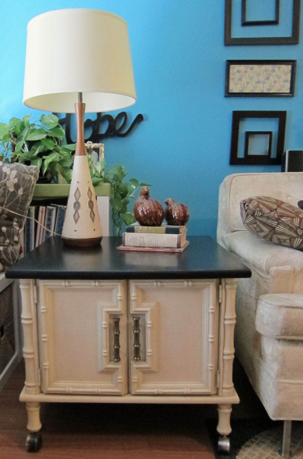 Vintage Faux Bamboo refinished side table// On Sale//