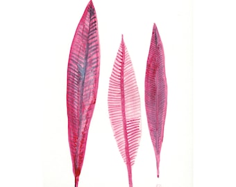 Pink Painting, Feathers, Magenta and Violet Original Watercolor Painting, Boho Pink Feathers