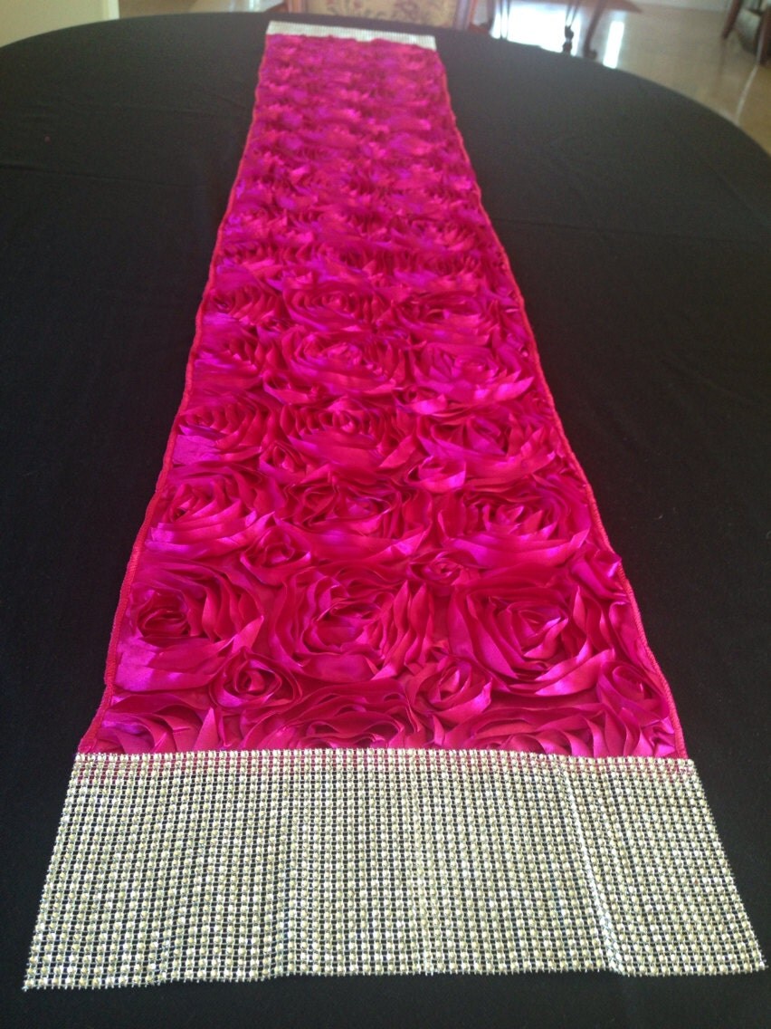 Hot Pink Rosette Table Runner w/sequined crystal edge