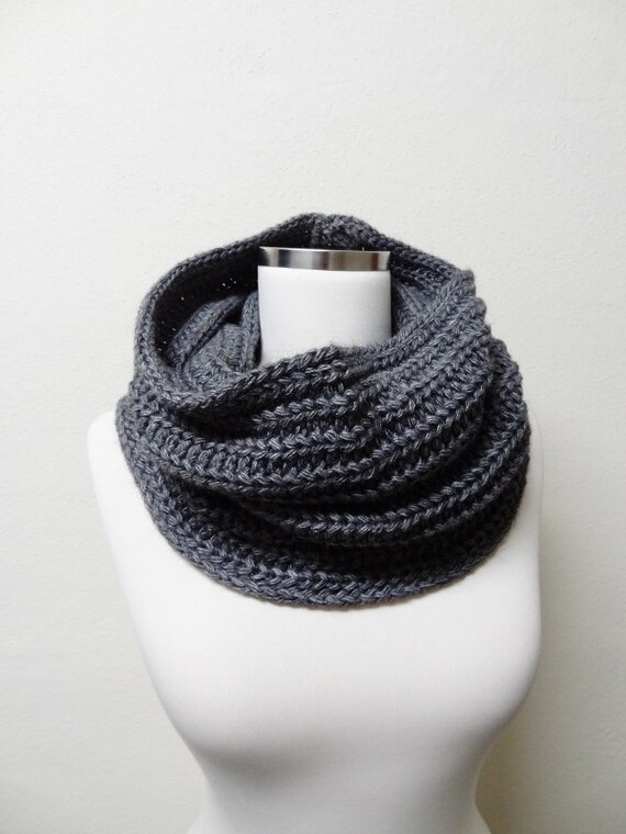 Dark Gray / Grey Knit Cowl / Infinity Scarf / Hooded by Shopika