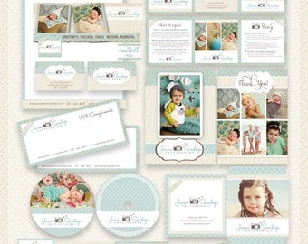 22 PIECE Marketing Set / Photography Marketing Set / Branding Templates - editable layered PSD - Turquoise and cream - Instant Download