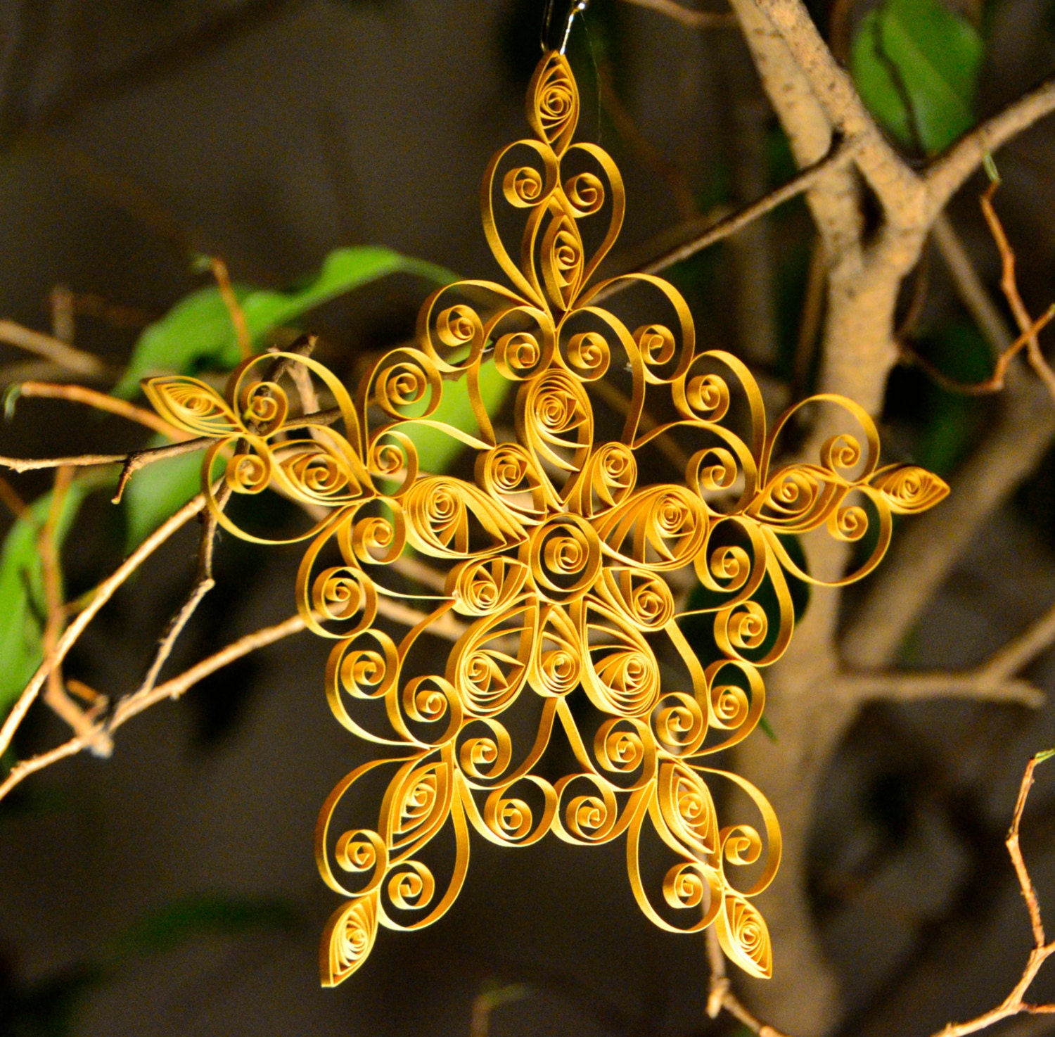 Handmade Quilled Gold Star Christmas Ornament or Decoration