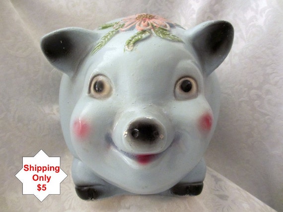 Vintage Chalkware PIGGY BANK SILVESTRI Bros Signed And Dated