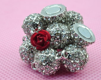 10 Sets of Antique Silver Crystal Magnetic Clasp in 10mm