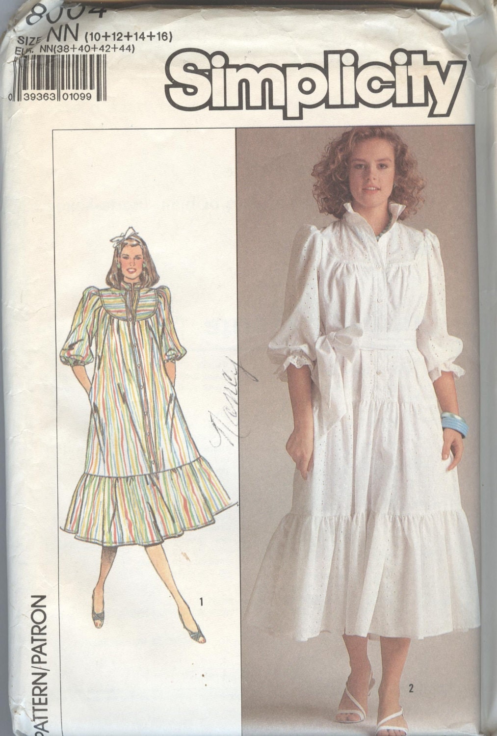 1980s Dress Pattern Simplicity 8004 Peasant Hippie Dress