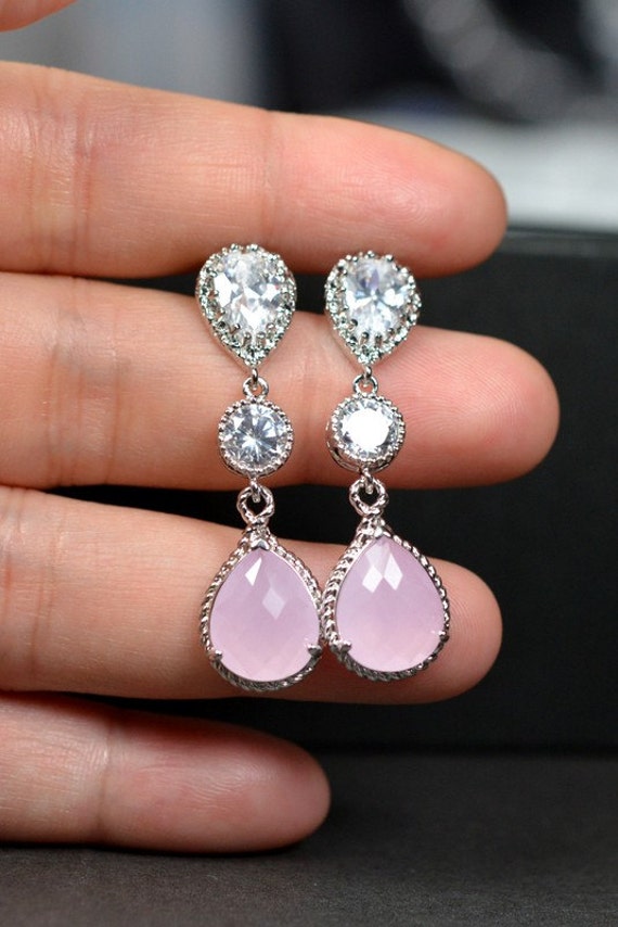 Earrings Bridesmaid earrings  Earrings, pink bridesmaid Wedding gift Blush Gift, Set  Gift,