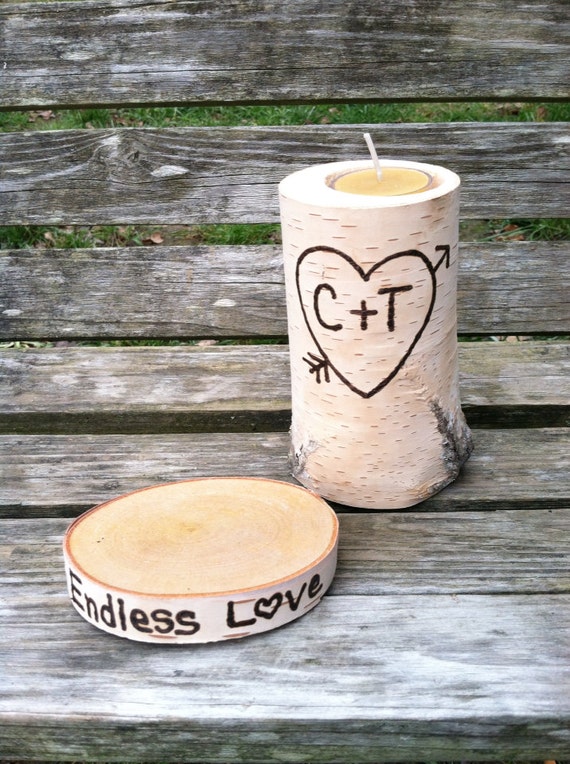 Personalized birch branch tea light holder by LightofdayCreations