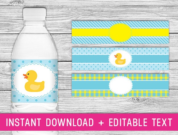 Printable Water Bottle Labels rubber duck baby by PurdyPrintsNYC