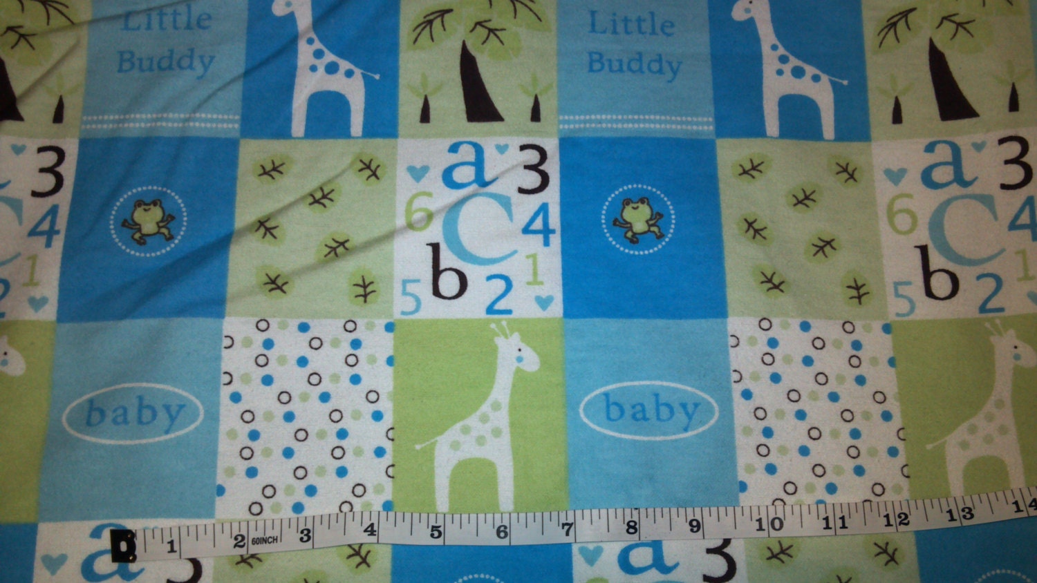 Blue Baby Boy and Giraffe flannel fabric bty