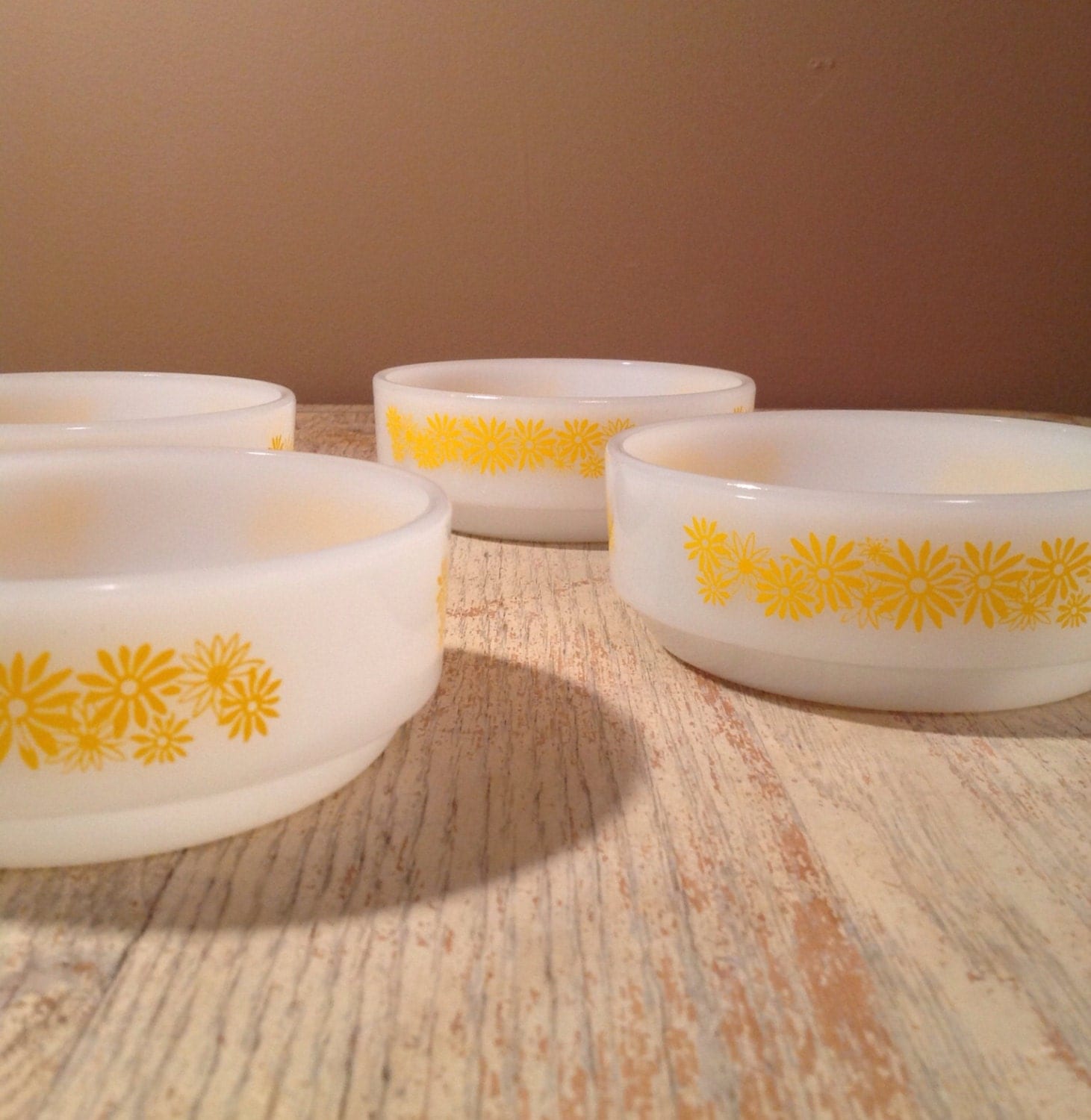 Yellow Daisy Pattern Glasbake bowls Glass Co.