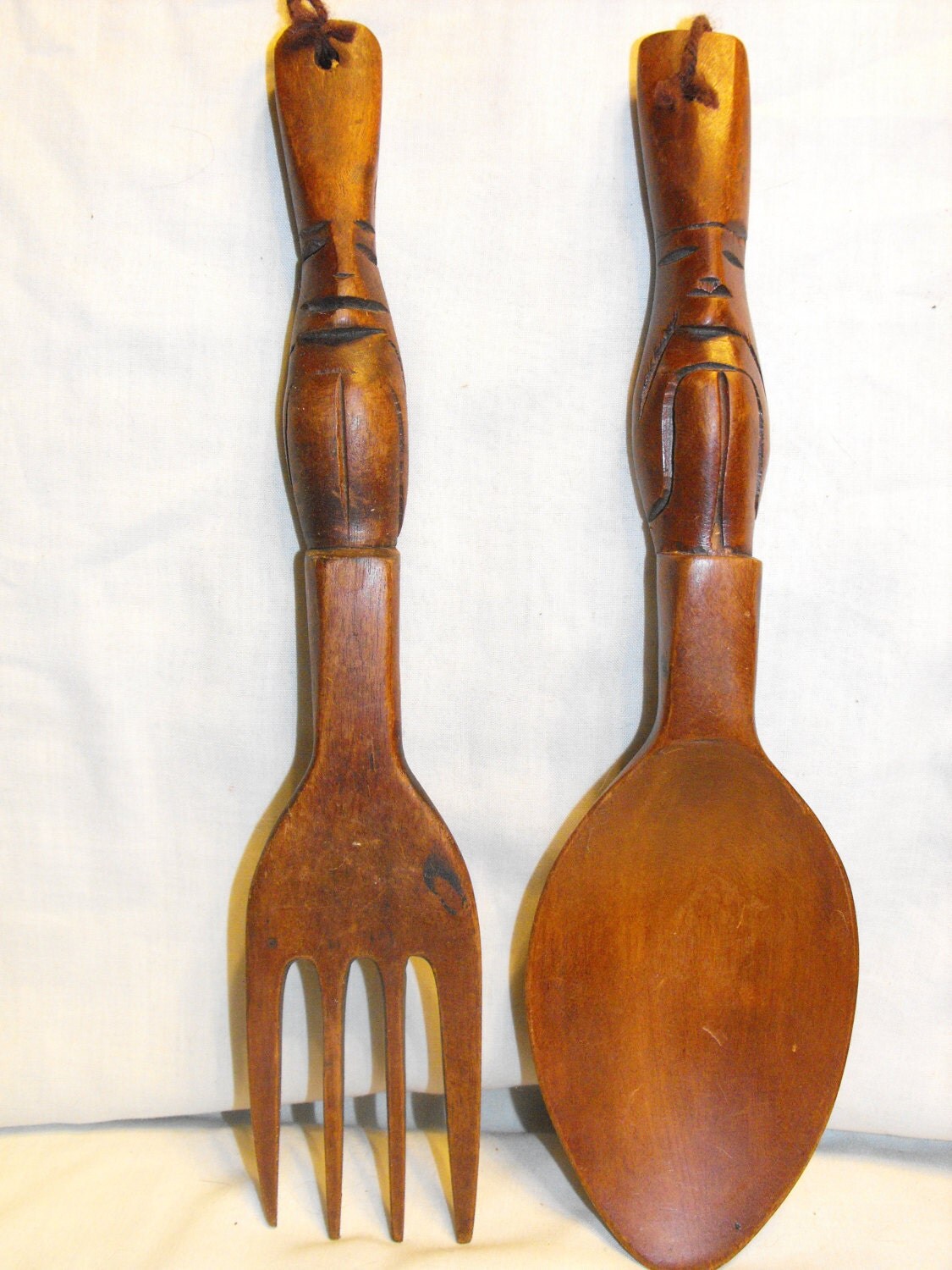 VINTAGE 12 Wooden Fork Spoon Wall Decor Carved Wood