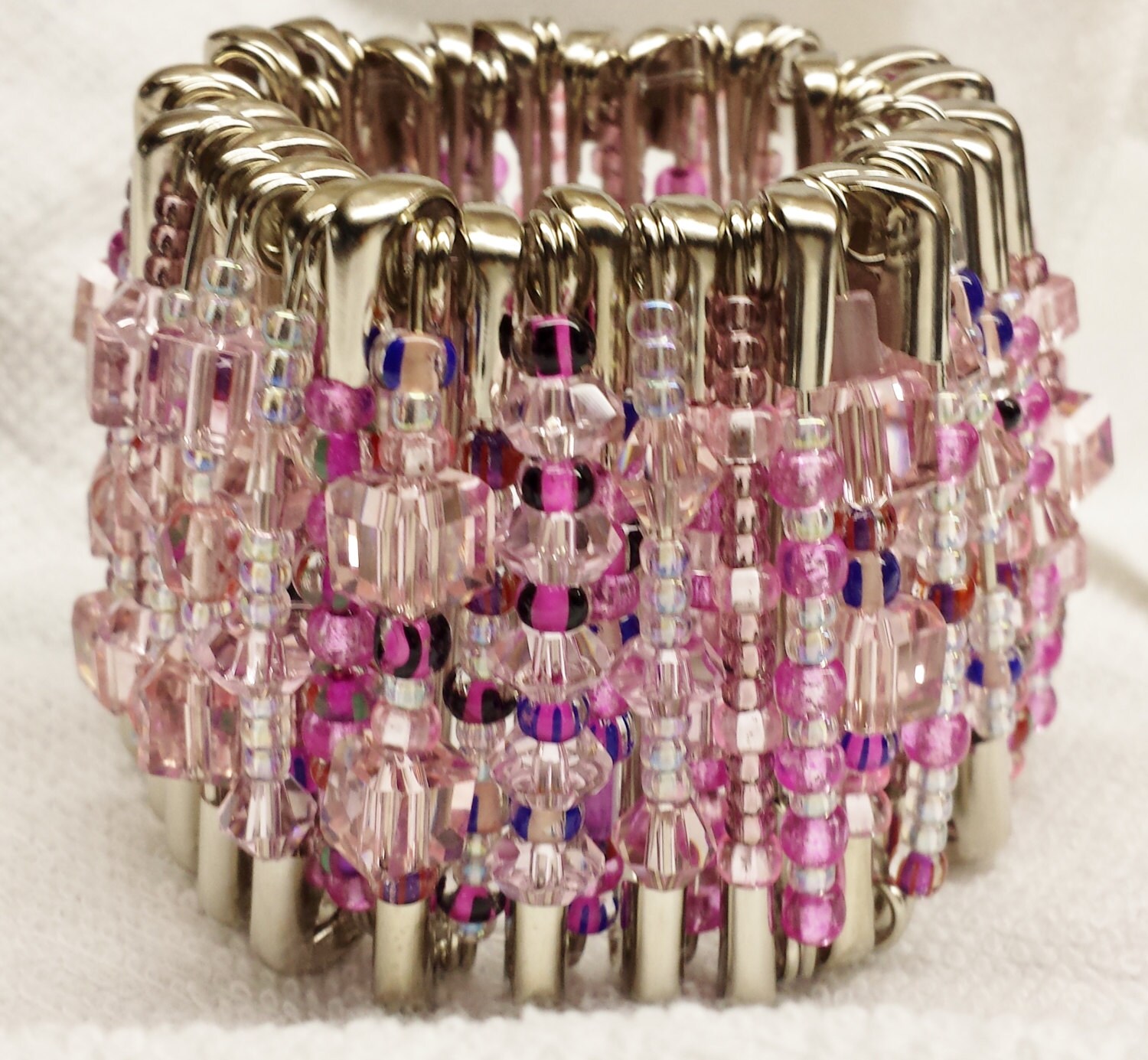 Beaded Safety Pin Bracelet and Necklace by ConnieSuesCreations