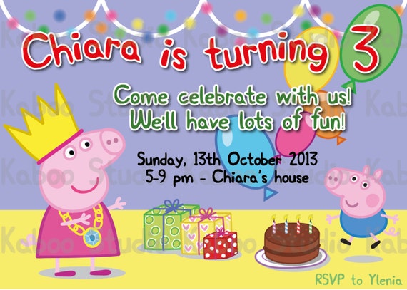 Items similar to YOU PRINT Peppa Pig Balloons birthday party invitation ...