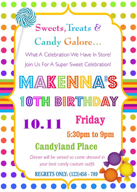 Candyland Birthday Party Invitation Sweets Treats & by TheBowHive
