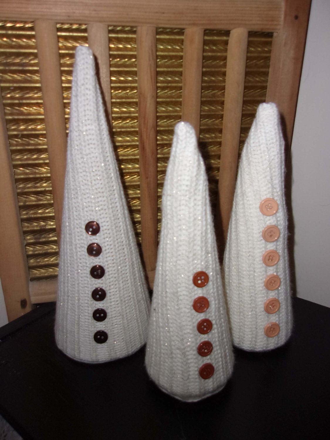 Christmas Trees - upcycled from White Sweater - Set of Three