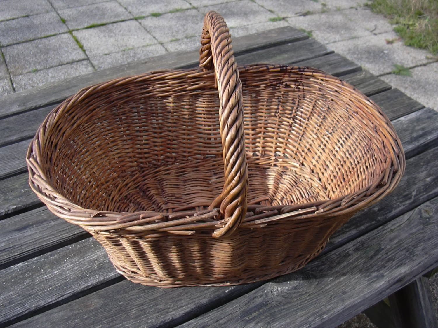 Antique basket beautiful French old hand woven wicker basket.