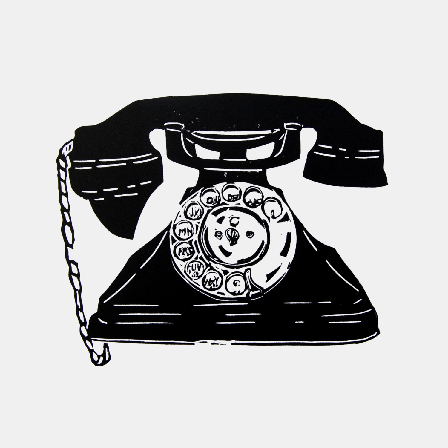 Vintage Telephone wall art phone linocut print bakelite