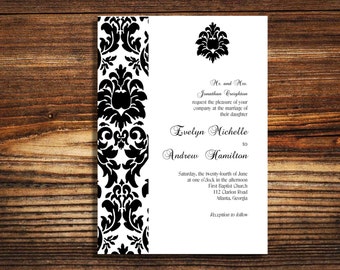 Wedding invitation damask suite black and white invitations