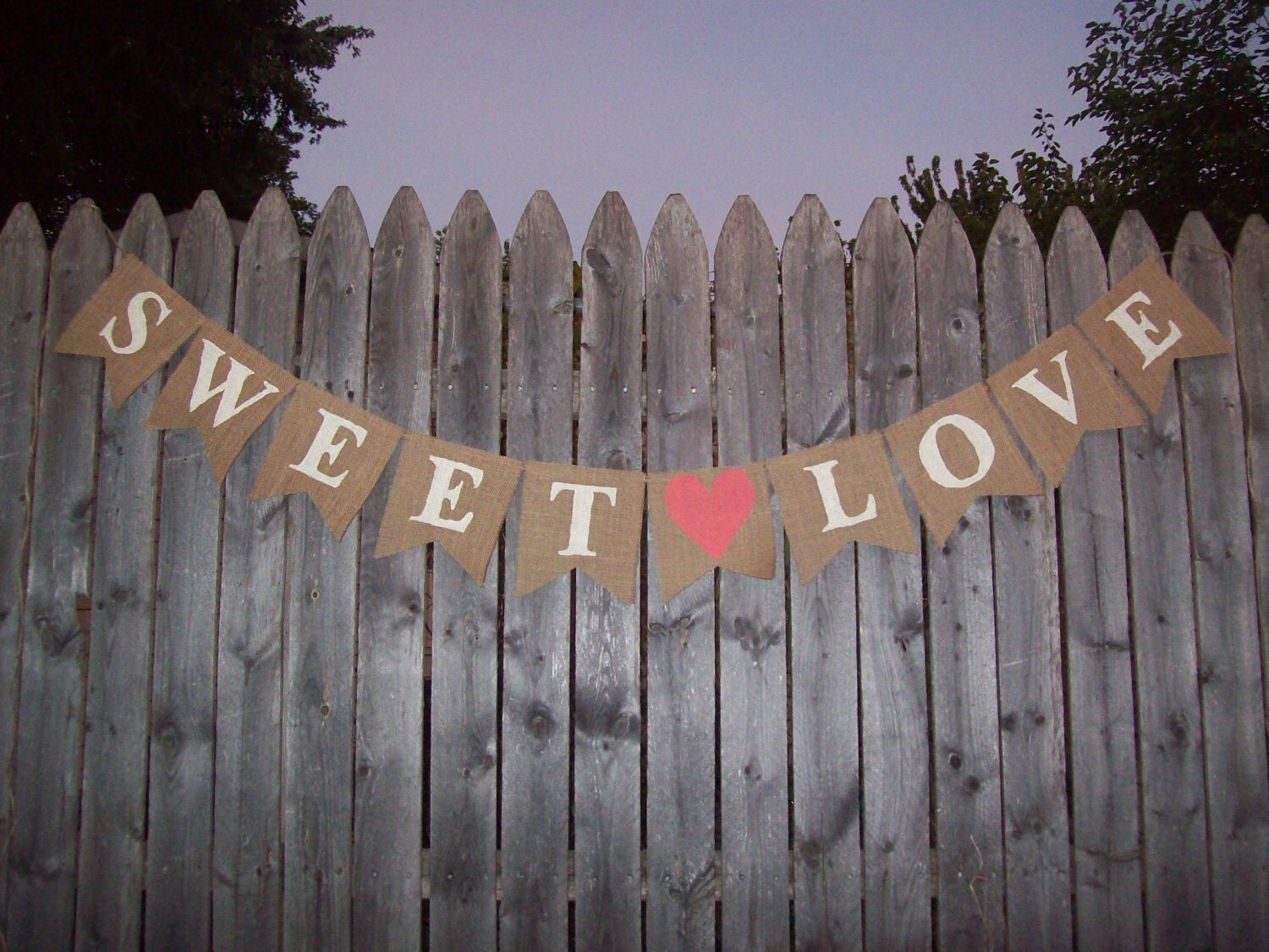 CORAL and Ivory Custom SWEET LOVE Burlap Banner Bunting Photo Prop Sign Garland Country Chic Western Wedding Reception Decoration Decor