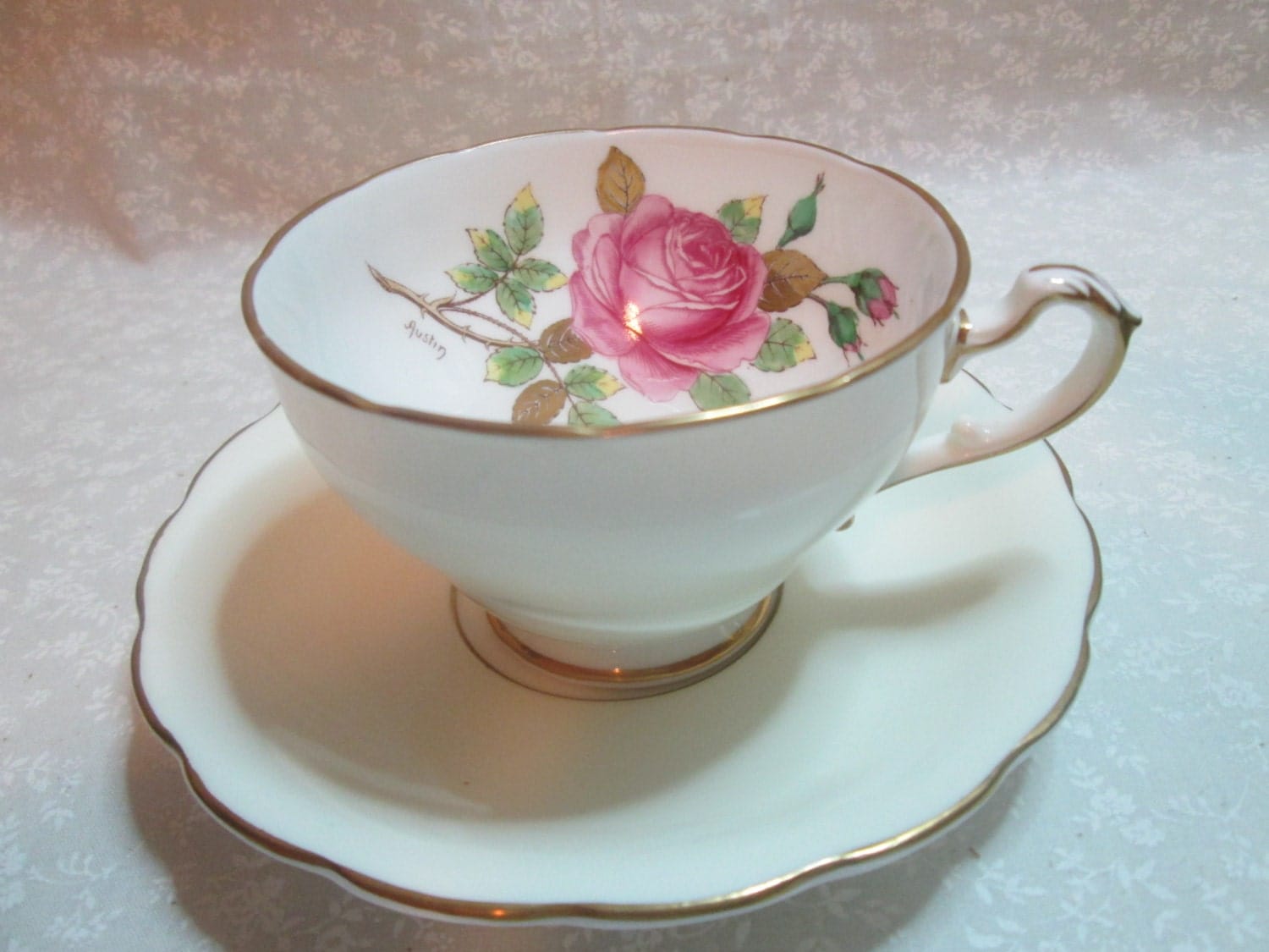 Floral Staffordshire England Bone China Vintage Cup and Saucer Haute Juice