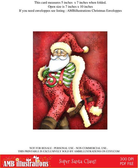Printable Christmas cards DIY instant download - Super Santa! AMB-626 Il_570xn