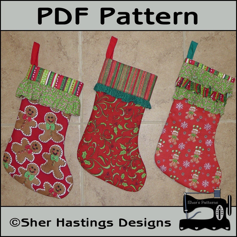 PDF Pattern for Christmas Stocking Ruffled Cuff Christmas