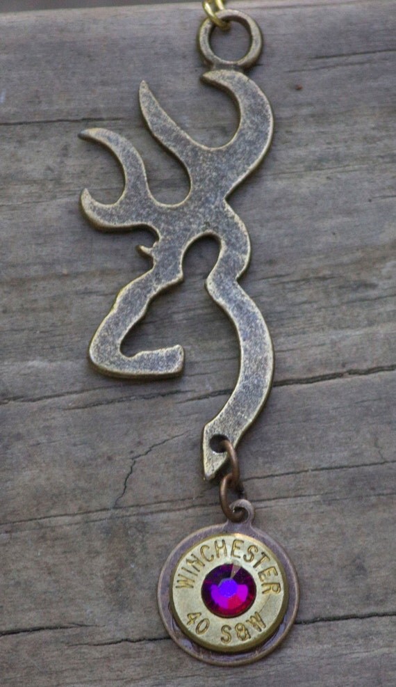 Hunting Buck Deer Head Bullet Necklace 40 Caliber Bullet