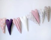Heart garland - banner - bunting - pink violet lavander heart - Nursery decor - birthday decoration-fabric heart