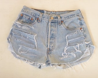 Size 29 High Waist Levis Cut Off Denim Jean Shorts W/ Maroon Leather ...