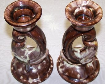 Vintage Jasba Germany 201 Drip Glaze Pottery Candlesticks