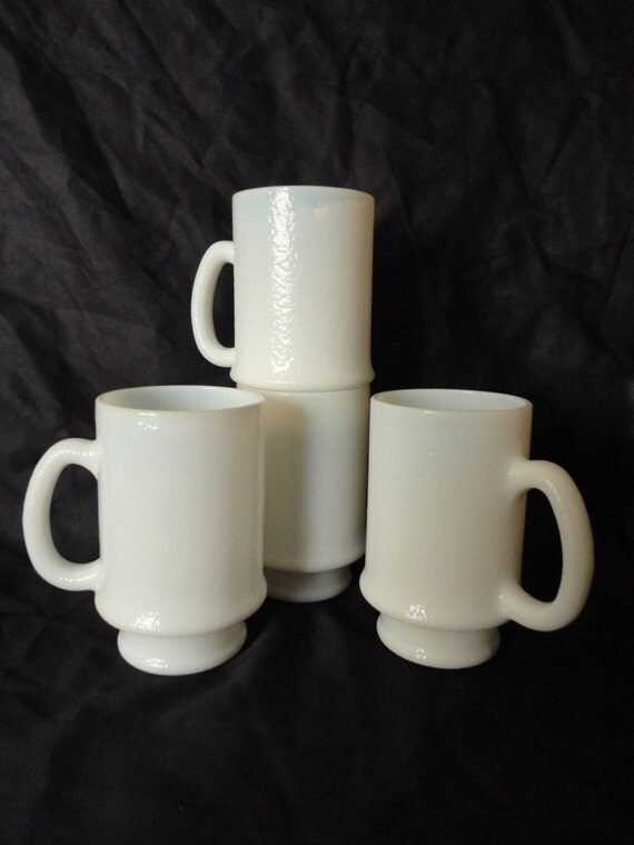 Milk White Federal Glass Coffee Mugs Retro Mid Century Vintage