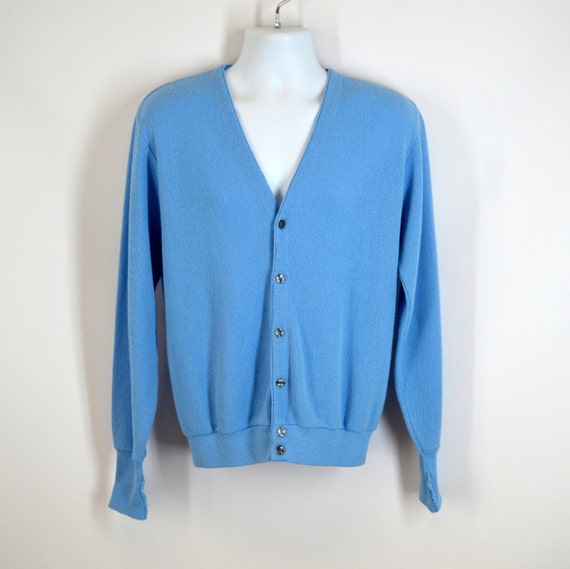Baby Blue Cardigan Sweater Acrylic Vintage 1980s Mens Large