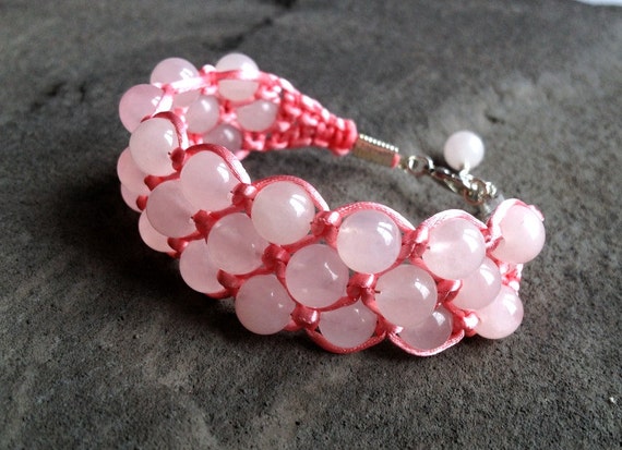 Items similar to Rose Quartz Pink Woven Bracelet on Etsy