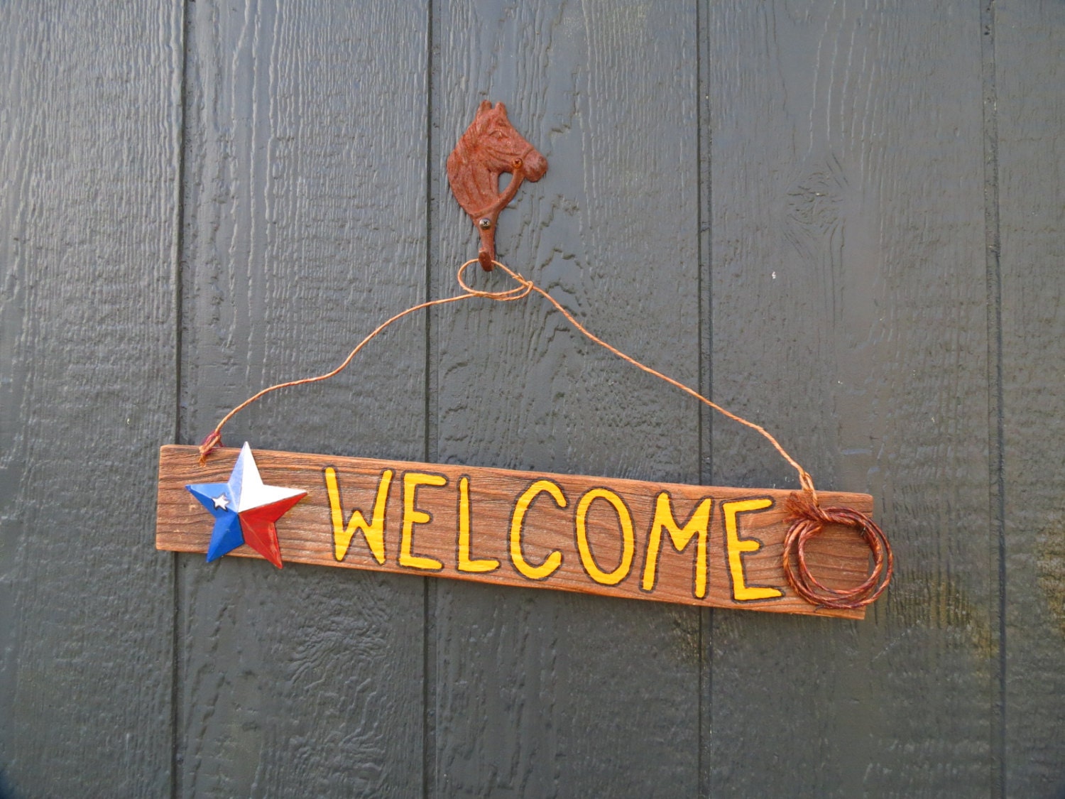 Texas-themed Welcome Sign with rustic star and lasso