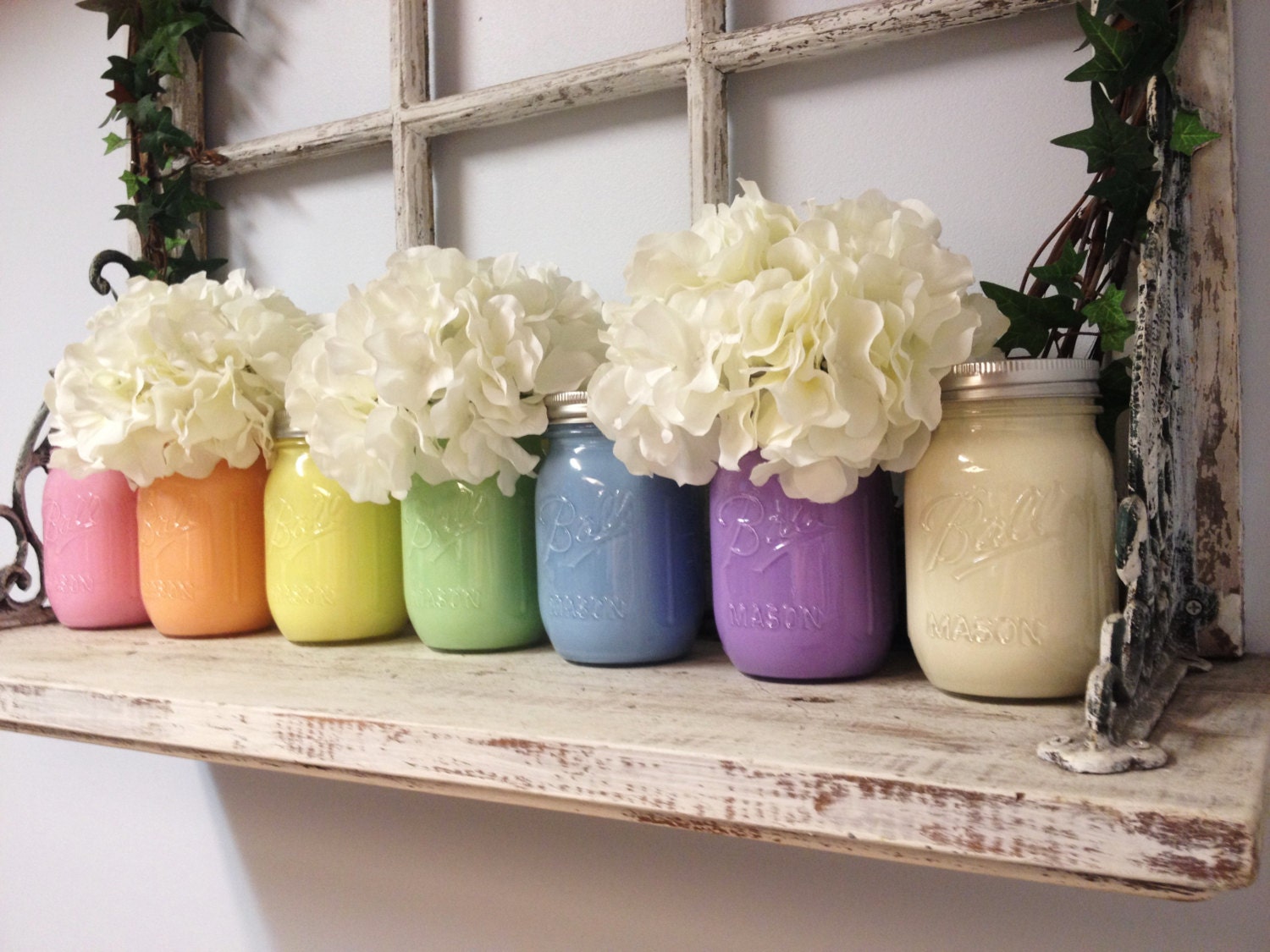 Painted Pastel Colored Mason Jars. Perfect for Gifts Home