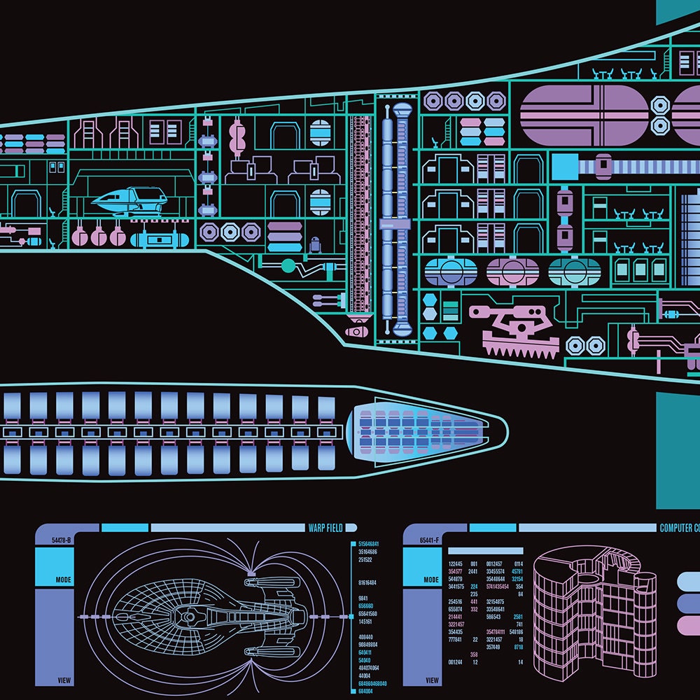 USS Voyager Intrepid Class Starship LCARS Poster 36x11.75