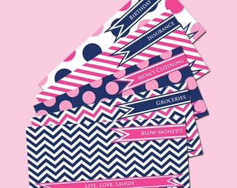 Printable Cash Envelope System - Navy and Pink by Pretty Finances