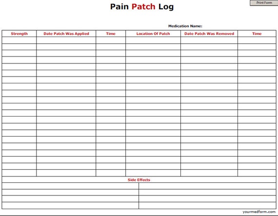 Fillable Pain Patch Log / PDF/ Digital Health forms/ Printable