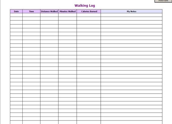 Walking Log / Fitness/ Exercise / PDF Instant Download